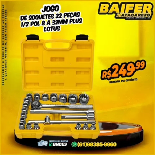 Jogo de Soquetes 22 Peças 1/2 Pol 8 a 32mm Plus Lotus