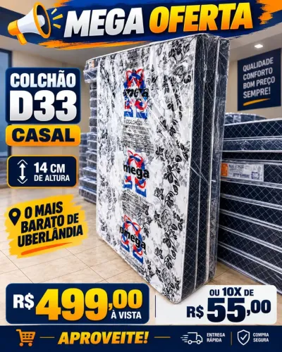 Colchão Casal D33 14cm Novo - R$ 499 - Entrega em Uberlândia<br>