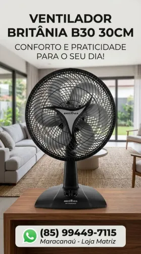 Ventilador Britânia B30 Turbo Silencium 30cm - Motor Original de Cobre