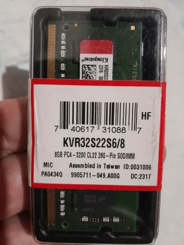 Memória KINGSTON DDR4 8GB 3200 SODDIM NOTEBOOK LACRADA