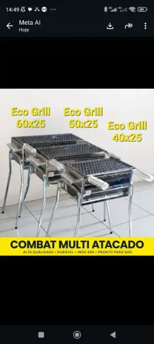 Churrasqueira eco grill inox total 280.00 grande 260.00 média 240.00 pequena