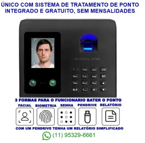 Relógio De Ponto Digital Biométrico E Facial 1500 Cadastros *Sem mensalidade*