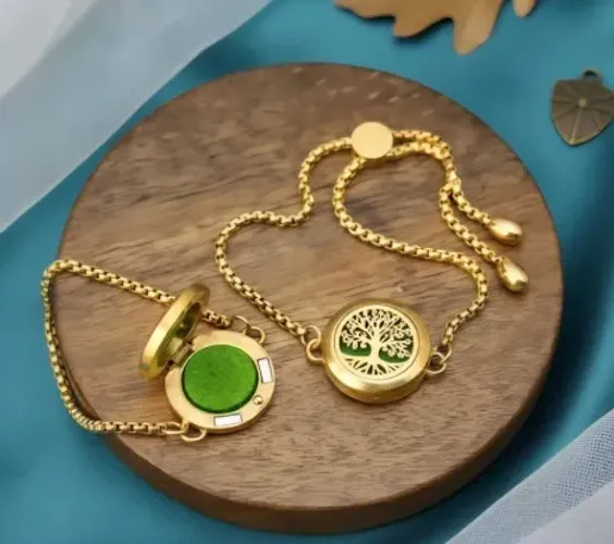 Pulseira Difusor - Pingente 20mm - Árvore da Vida - Dourado - Aço Inox
