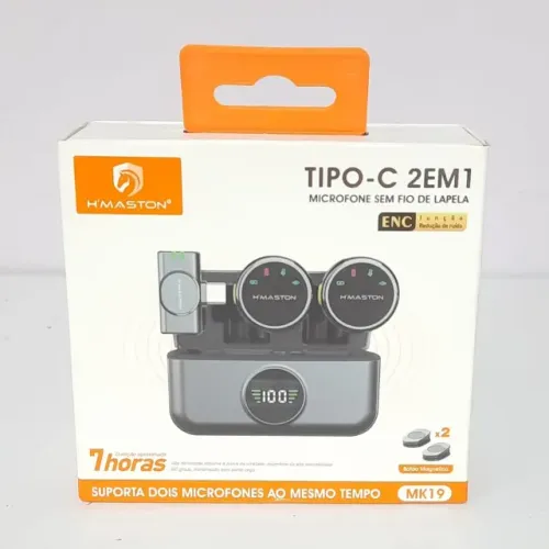 Microfone de Lapela Sem Fio Duplo Tipo C H Maston MK19 Novo