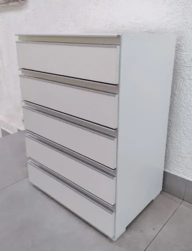 Gaveteiro Branco MDF, Novinho 5Gavetas, Cosrrediças Telescópicas, Puxador de Alumínio