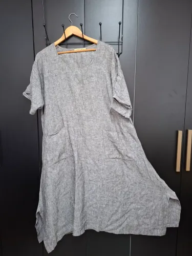Vestido Linho 100% barra irregular Tam.G