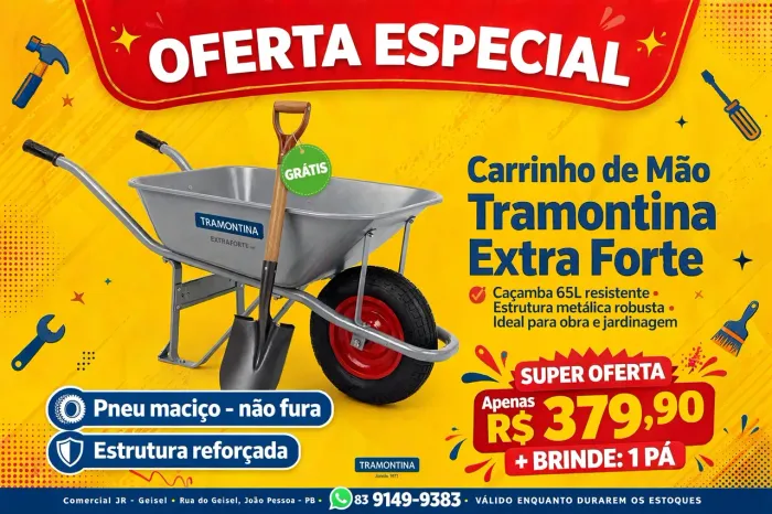 Carro de mão tramontina Roda maciça, Brinde uma Pá