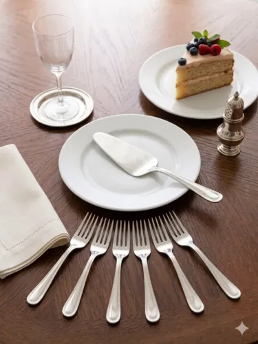 Conjunto de Sobremesa de Luxo (Espátula + 6 Garfos) NOVO (NA CAIXA)