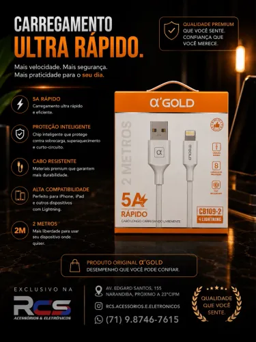 Cabo Usb Para LIGHTNING 2m A?GOLD