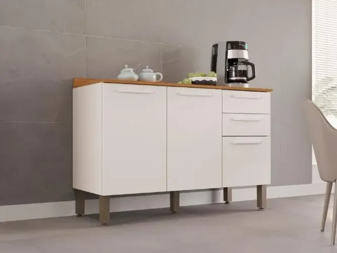 Balcão Cozinha New Valência 1.20m Branco Até 12x - Frete Grátis