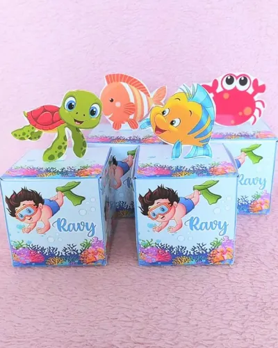 Caixinhas personalizadas para festa de aniversário No fundo do mar