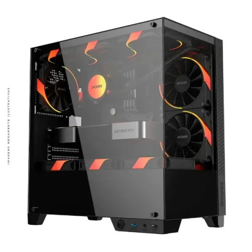 Gabinete Gamer PCYES Forcefield TWR Black Vulcan, mATX, Mid-Tower, S/Fonte e fan