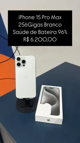 iPhone 15 Pro Max 256GB Branco Saúde de bateria 96% R$ 6.200,00 Semi Novo | Loja Fisica |
