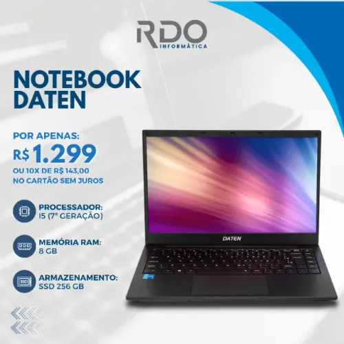 Notebook Daten i5 7ª Geração 8GB RAM SSD 256GB Rápido e Confiável 