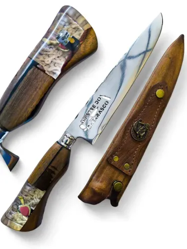 Faca Artesanal para Churrasco Modelo ( Mestre do Churrasco) lâmina Inox 10P + Bainha