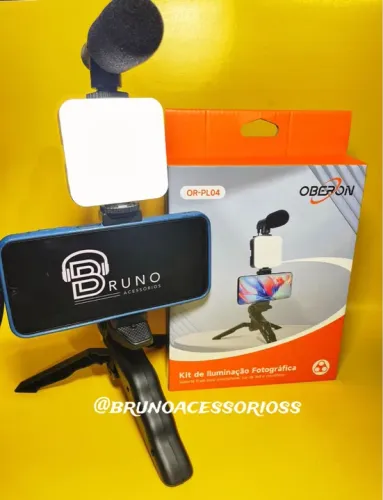 Kit Iluminação Fotográfica para Celular - Tripé, Microfone e Led