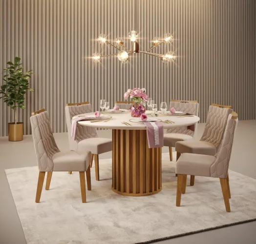 Sala de jantar Redonda com 6 cadeiras