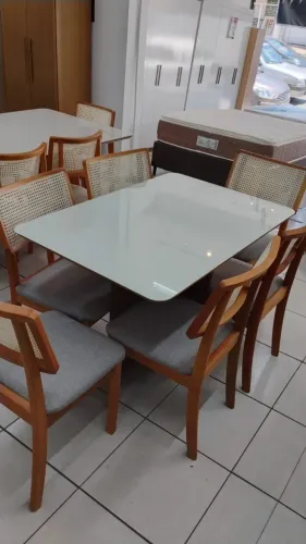 Mesa De Jantar Com Tampo Laqueado 6 Cadeiras