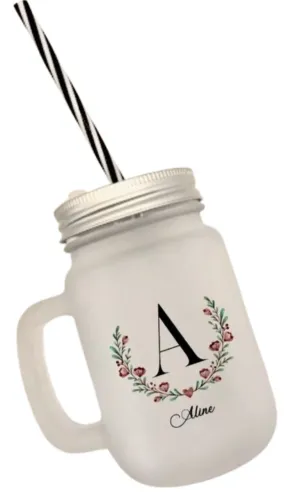 Jarra de Vidro com Canudo Personalizada