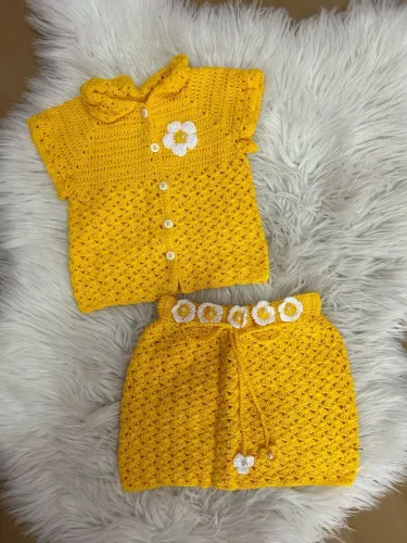 Conjunto Crochê Bebê - Amarelo