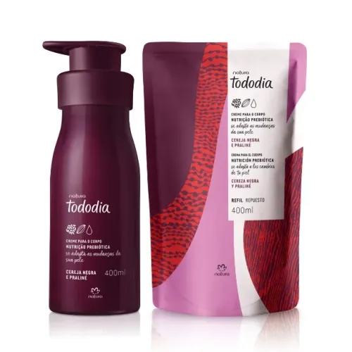 Kit Creme Nutritivo para o Corpo Tododia Cereja Negra e Praliné com Refil 400ml