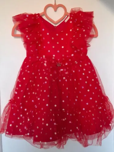 Vestido vermelho semi-novo Petit Cherie tamanho 9 a 12 meses