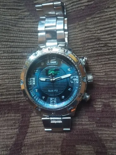 Relógio Lacoste fundo azul quartzo caixa grande novo