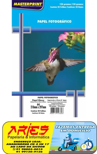 PAPEL FOTO GLOSSY 120G MASTERPRINT A4 20 FOLHAS