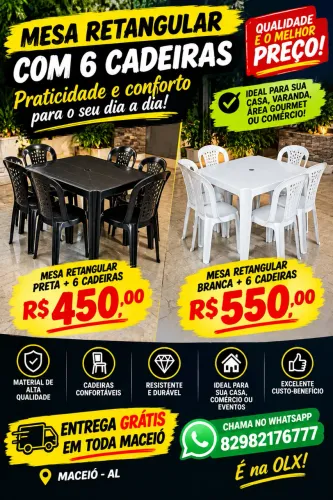 Mesa retangular com 6 cadeiras