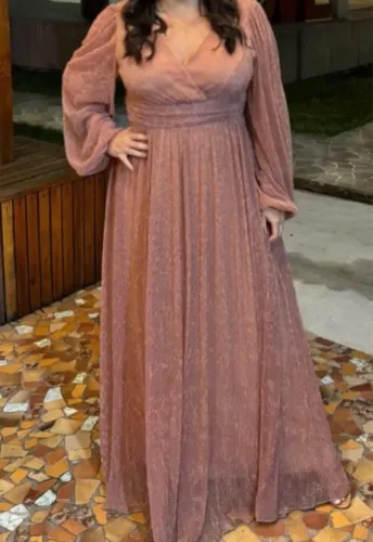 Vestido rose madrinha lurex metalizado 46