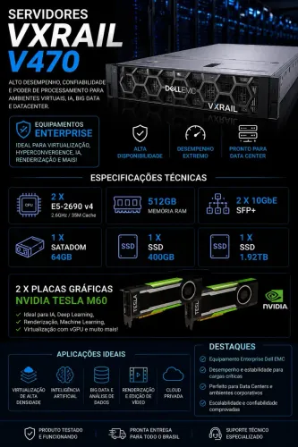 Servidor Dell Vxrail V470 2x Xeon E5-2690v4 768gb Ram 2x Gpu