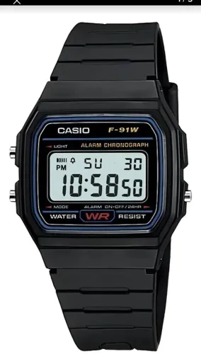 Relógio Vintage Preto com Pulseira de Borracha F91W-1 Clássico