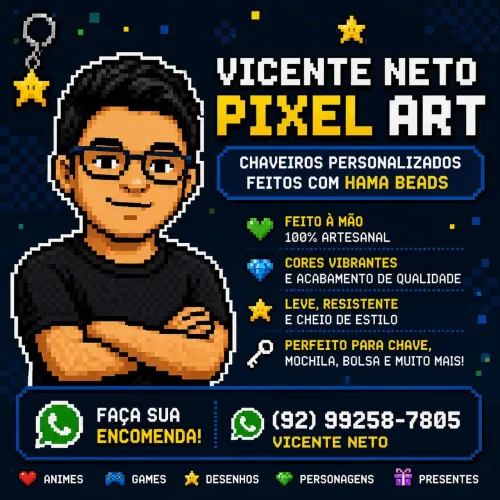 Pixel Art com Hama Beads - Chaveiros/imãs/enfeites de mesa/brincos (Preço na descrição)