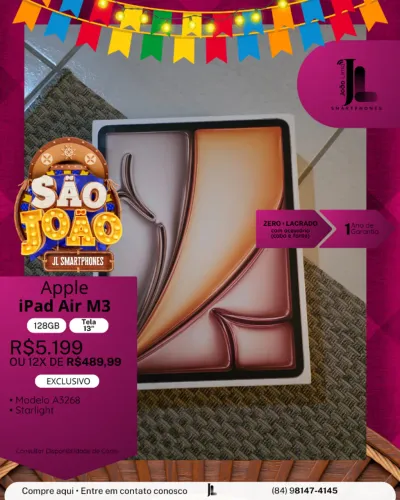 IPAD AIR M3, 128GB, TELA 13?, LACRADO, EXCLUSIVO!