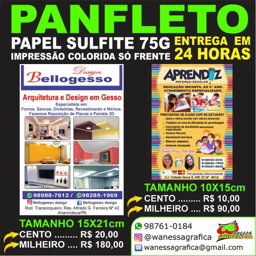 Cartão visita, panfletos, blocos de notas
