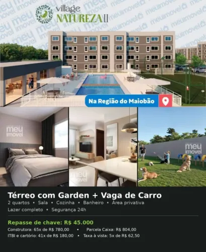 REPASSE DE CHAVE/ APARTAMENTO COM GARDEM 45MIL APENAS