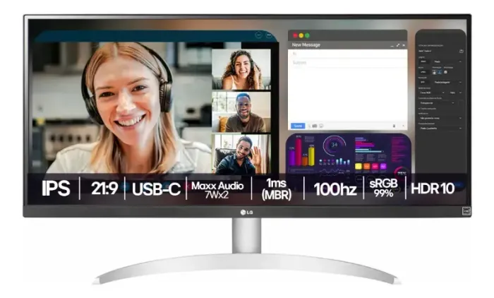 Monitor LG UltraWide - Tela IPS de 29", 21:9, USB-C, 7Wx2 MaxxAudio, sRGB 99%, 100Hz , Bra