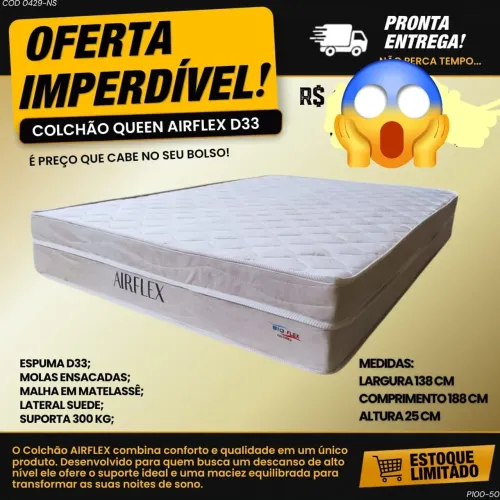 COLCHÃO QUEEN AIRFLEX MOLAS ENSACADAS + ESPUMA D33