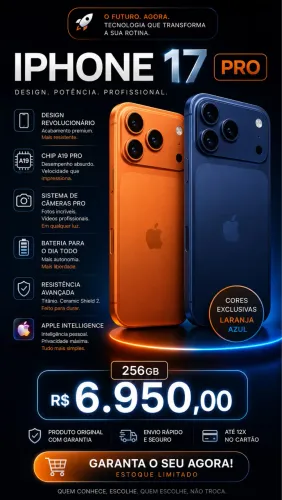 IPHONE 17 PRO 256GB LARANJA AZUL