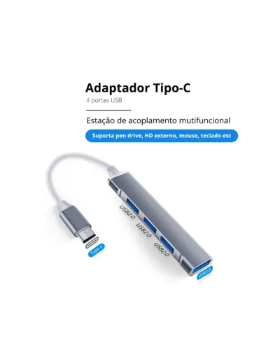 Adaptador Tipo-C Multiportas (1x USB 3.0 + 3x USB 2.0)