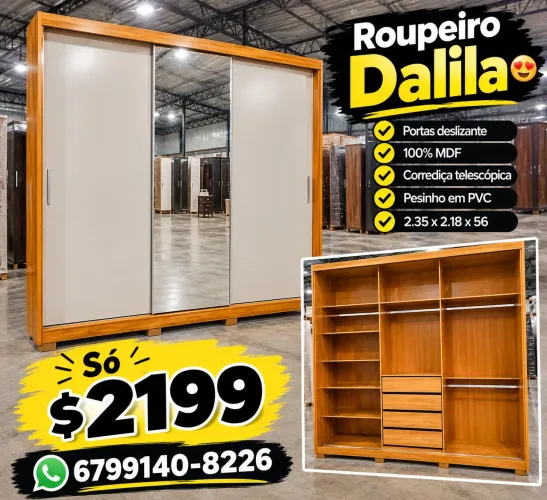 Guarda roupa de casal porta de correr com espelho 