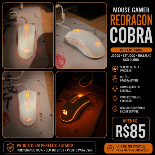 Vendo mouse Red dragon cobra em perfeito estado, motivo: comprei um mouse sem fio 