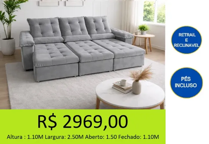 Estofado de 2,50 m retratil e reclinavel - temos a pronta entrega