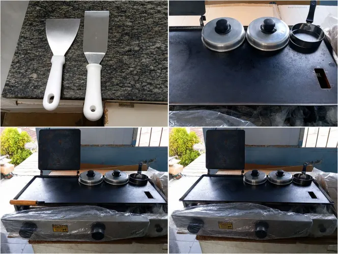 KIT LANCHONETE - CHAPA INDUSTRIAL + ESPÁTULA + ABAFADOR + SACO KRAFT