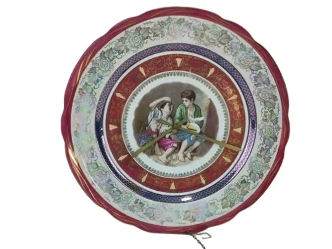 RELÓGIO DE PAREDE EM PRATO DE PORCELANA DECORATIVO 32CM - VINTAGE E ELEGANTE