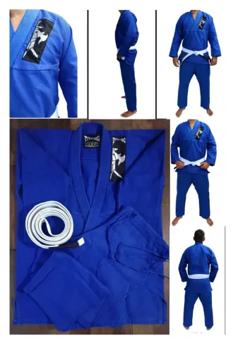 Kimono Judô ou Jujitsu Adulto Azul Trançado Titanio