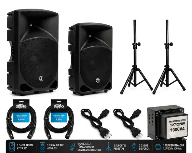 ACEITO PROPOSTAS!!! Kit 2 Caixas Som Ativas 12 e 15 Profissional Mackie 1000w + acessorios