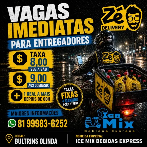 ? ? Vagas Urgentes Entregador | Ganhe por Entrega + Extra Noturno