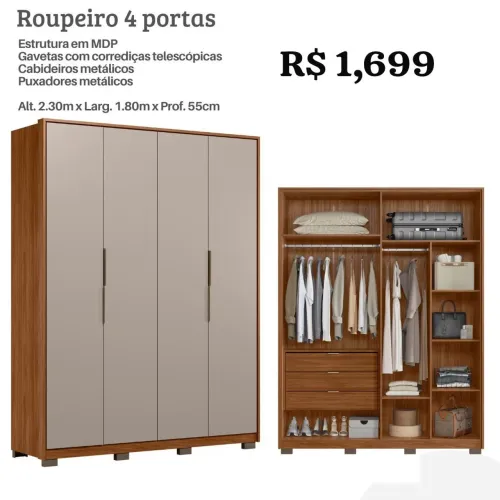 Guarda Roupa 4 portas 1,80m - promoção