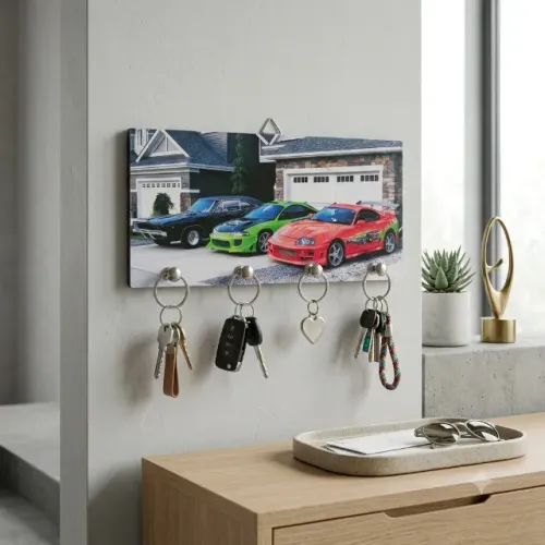 Porta Chaves MDF Garagem Estilo Tuning e Carros Esportivos - 4 Ganchos